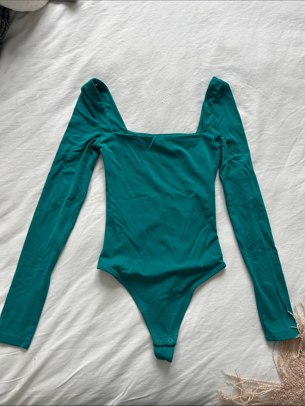 Babaton Teal Long-Sleeve Square Neck One-Piece Bodysuit